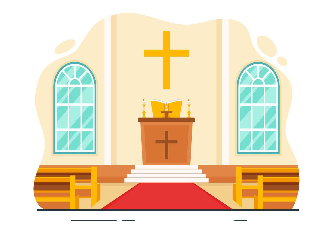 cathédrale catholique église bâtiment vecteur illustration avec architecture, médiéval et moderne des églises intérieur conception dans plat dessin animé Contexte
