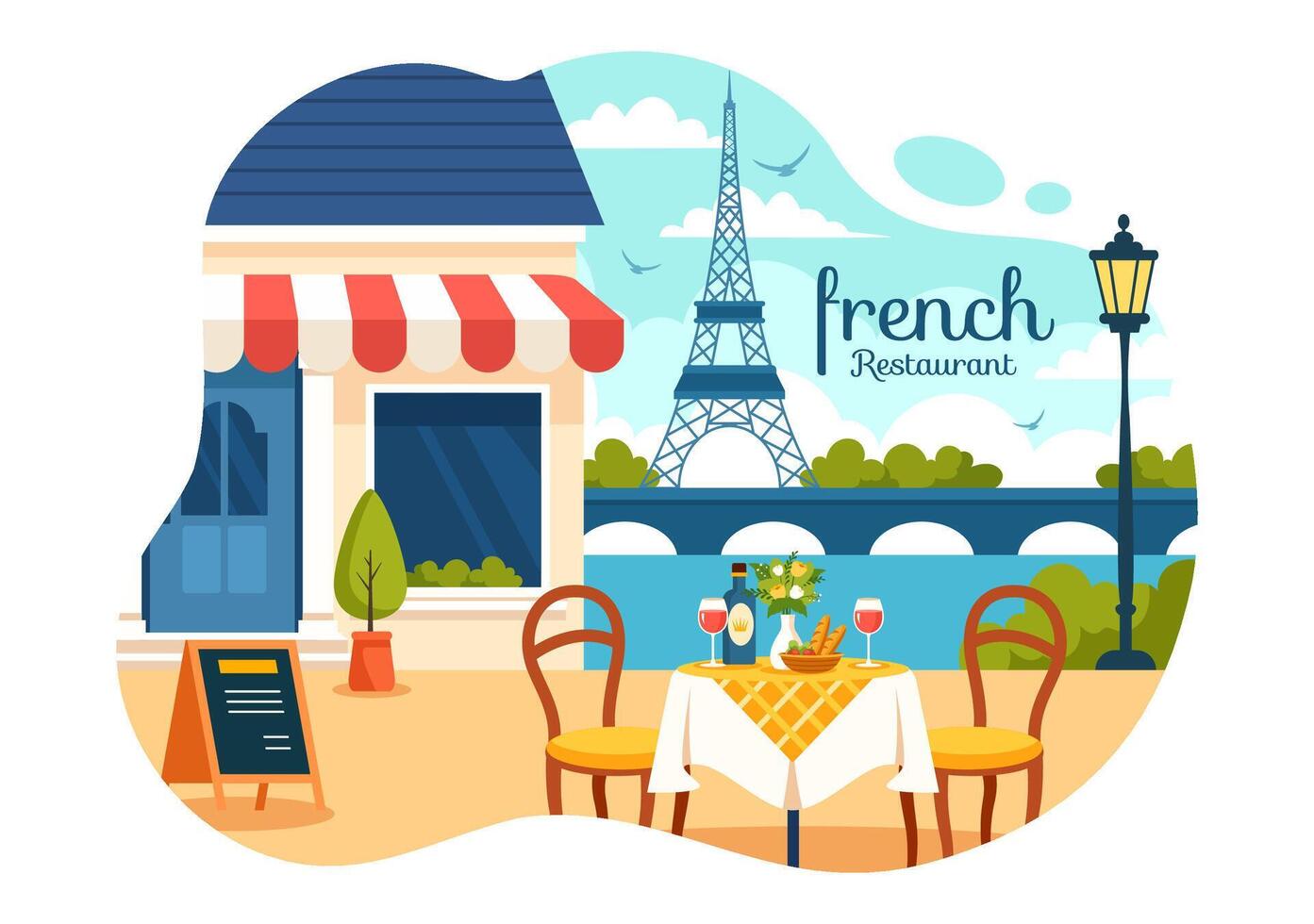 français cuisine restaurant vecteur illustration avec divers traditionnel ou nationale nourriture plat de France sur plat style dessin animé Contexte