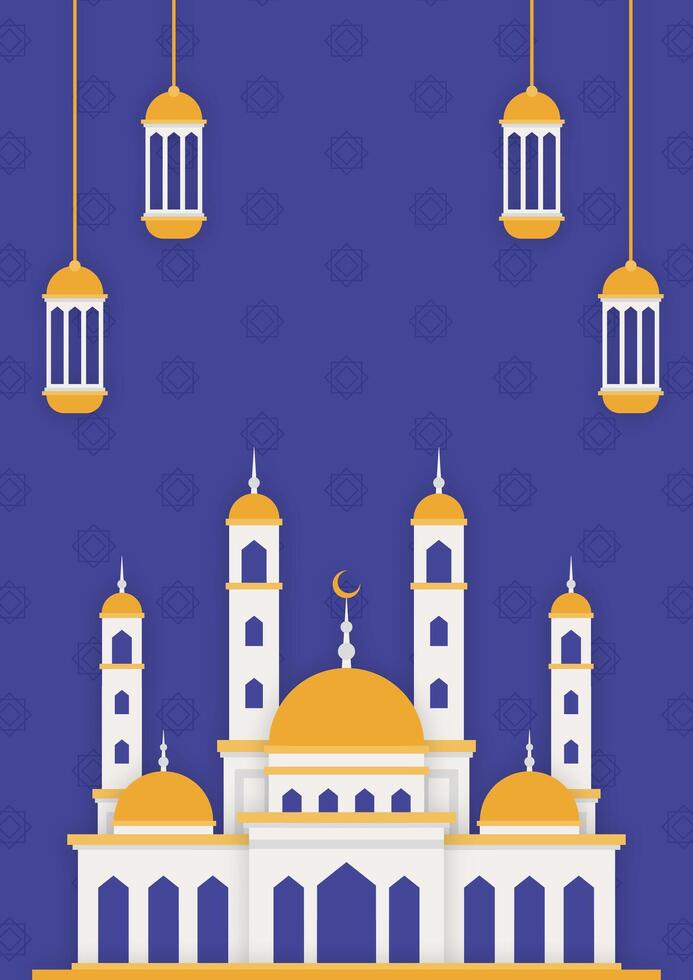 vecteur illustration de blanc mosquée avec or accents et lanternes sur lumière bleu Contexte - idéal pour affiches et bannières