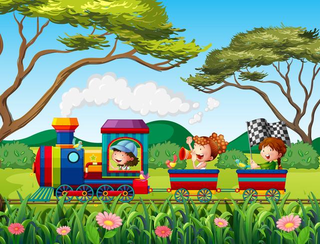 Train et enfants vecteur