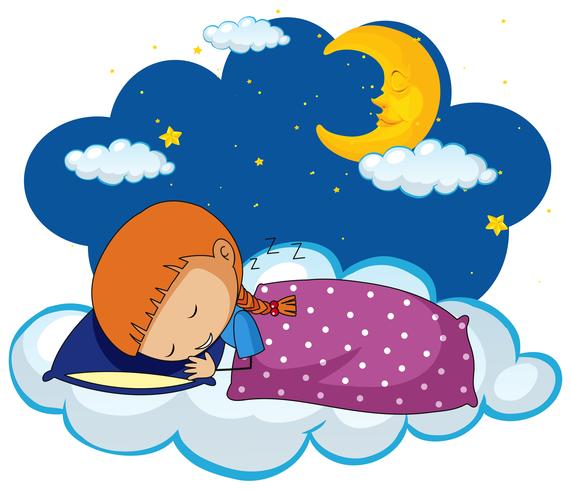 Jolie fille dormant sur un oreiller bleu vecteur