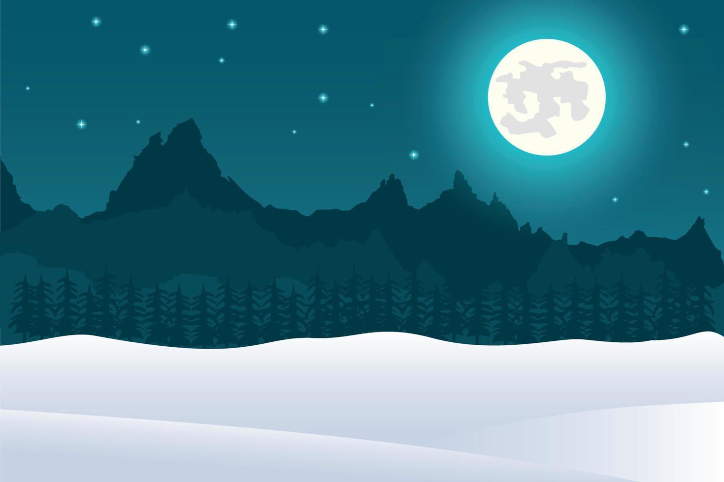 fond de paysage de noël de pleine lune et de montagnes vecteur