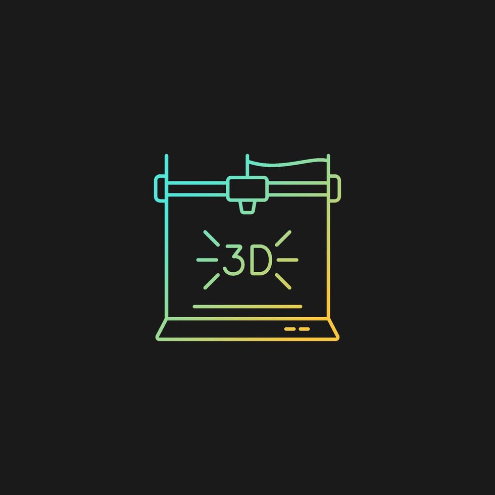 Icône de vecteur de dégradé d'imprimante 3D pour le thème sombre. avancée technologique. bio-impression 3D. la fabrication additive. symbole de couleur de ligne mince. pictogramme de style moderne. dessin de contour isolé de vecteur