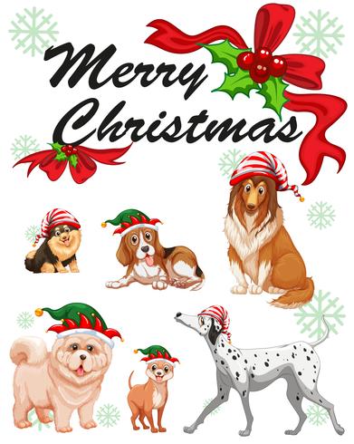 Modèle de carte de Noël avec des chiens mignons vecteur