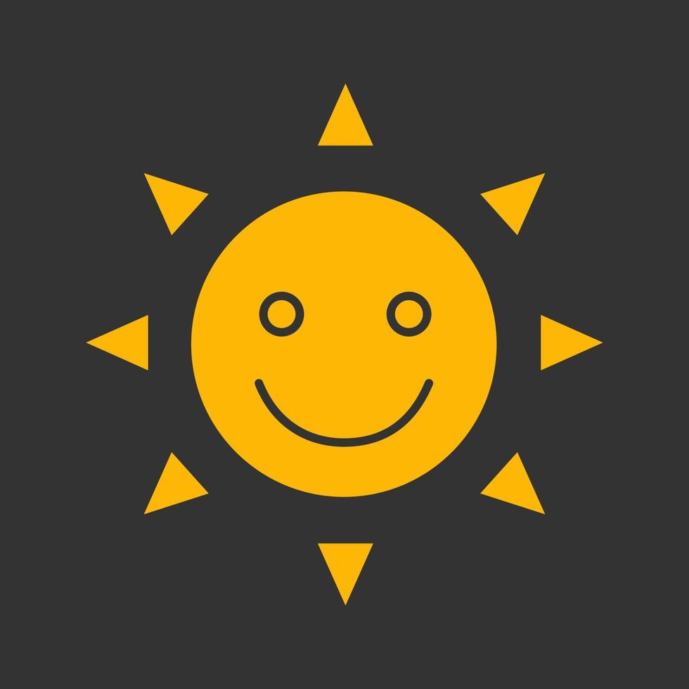 icône de couleur de glyphe de sourire de soleil heureux et drôle. bonne humeur. heure d'été. symbole de la silhouette sur fond noir. espace négatif. illustration vectorielle vecteur