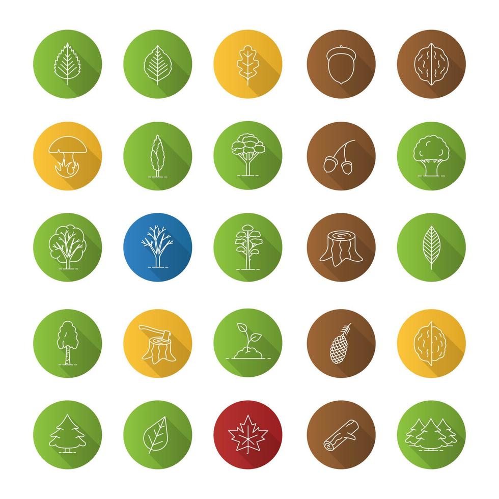 types d'arbres plat linéaire grandissime icônes définies. forêt, parc. sylviculture. illustration de contour de vecteur