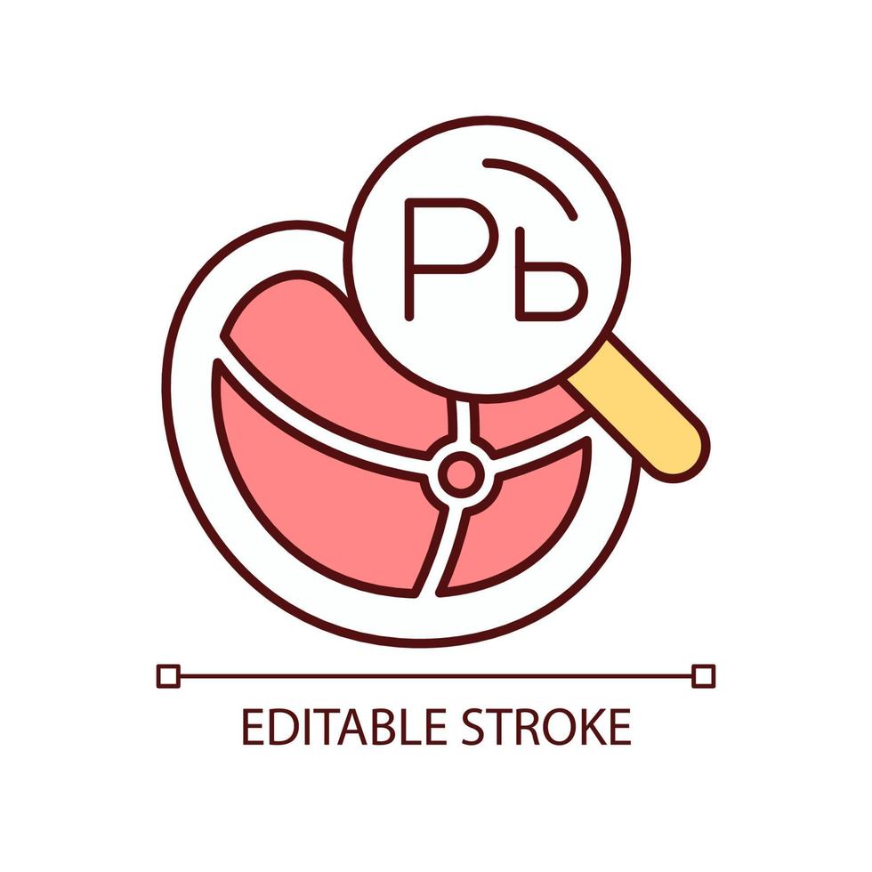 icône de couleur rvb de test de métaux lourds. détection de traces métalliques. métaux lourds dans les produits. matières dangereuses. analyse nutritionnelle. illustration vectorielle isolée. dessin au trait rempli simple. trait modifiable vecteur