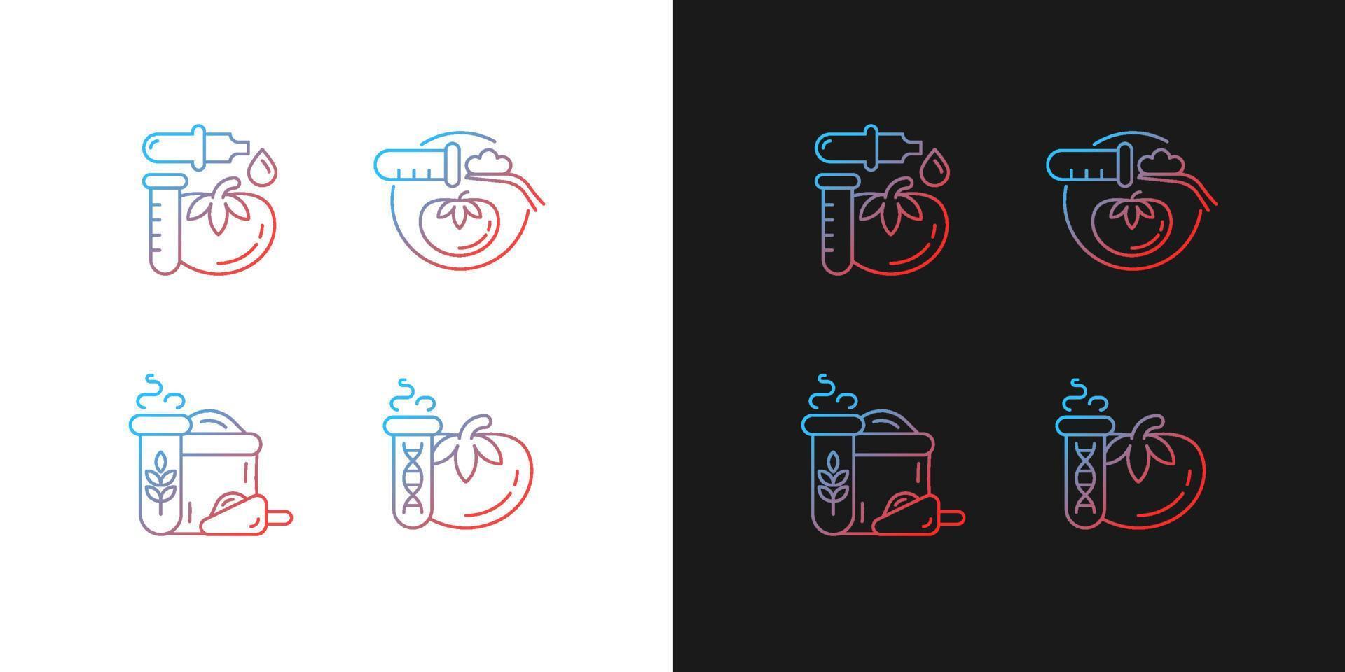icônes de dégradé d'additifs alimentaires artificiels définies pour le mode sombre et clair. produits biologiques modifiés. paquet de symboles de contour de ligne mince. collection d'illustrations vectorielles isolées en noir et blanc vecteur