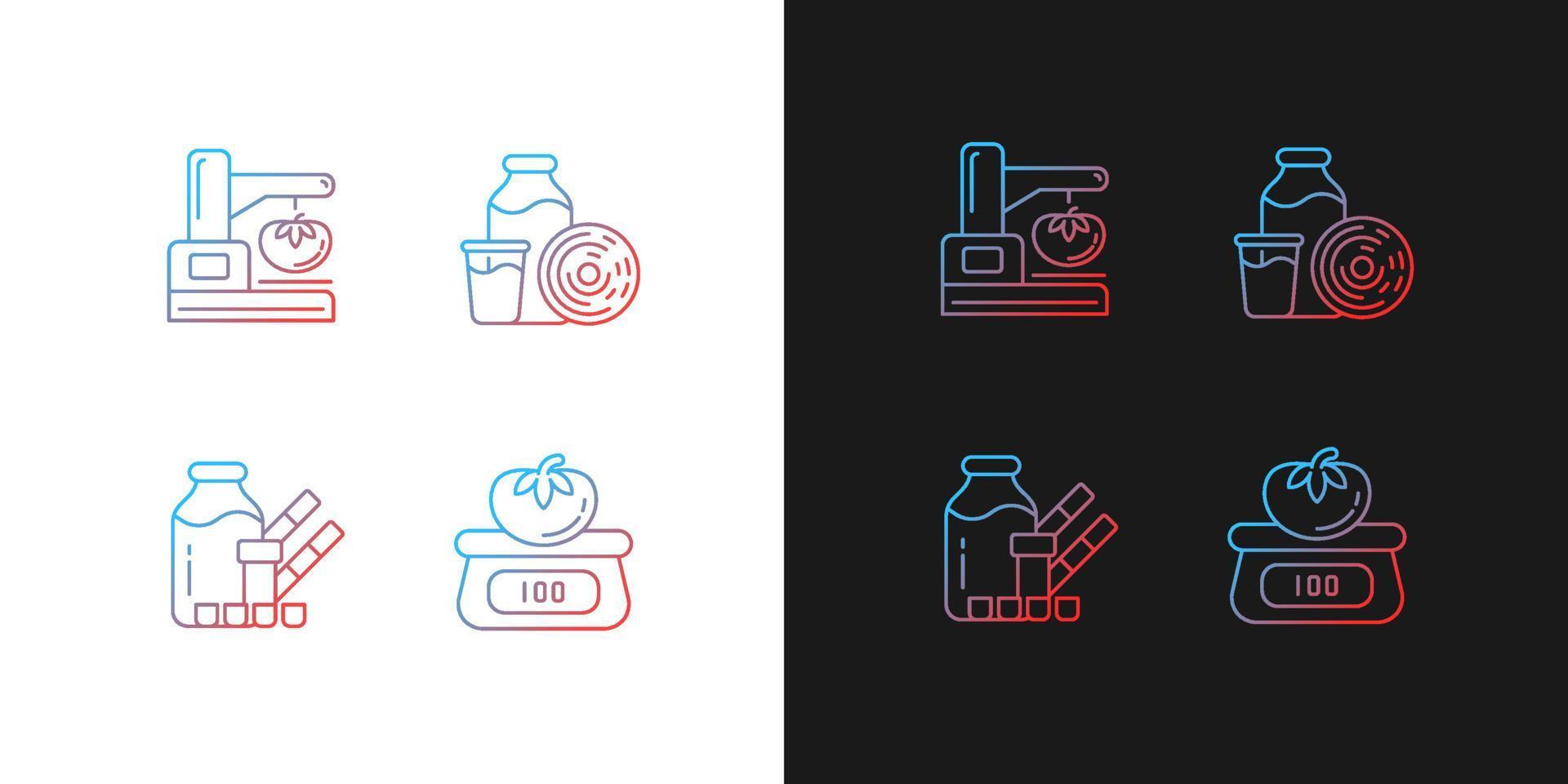 icônes de gradient de test de propriété physique des aliments définies pour les modes sombre et clair. peser et mesurer. paquet de symboles de contour de ligne mince. collection d'illustrations vectorielles isolées en noir et blanc vecteur