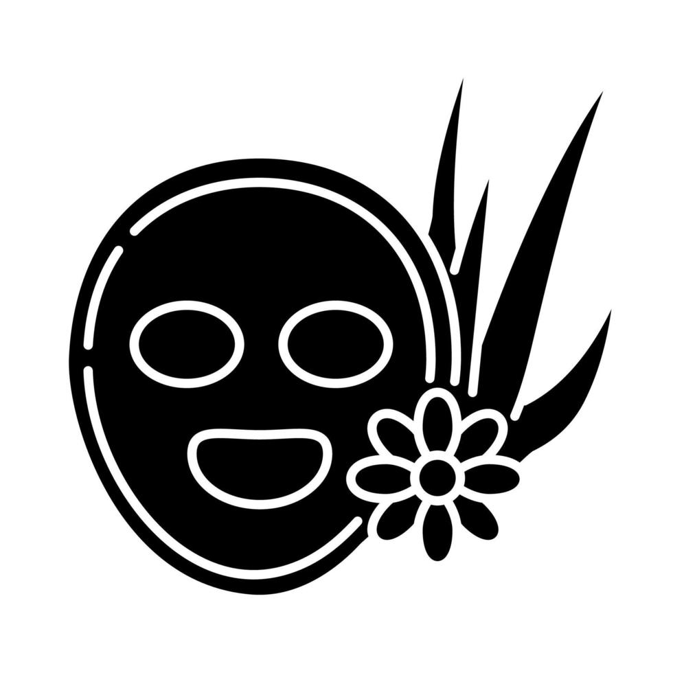 icône de glyphe noir de masque facial végétalien. soin cicatrisant. procédure de spa naturel. herbes médicinales pour nettoyer et hydrater. symbole de silhouette sur un espace blanc. illustration vectorielle isolée vecteur