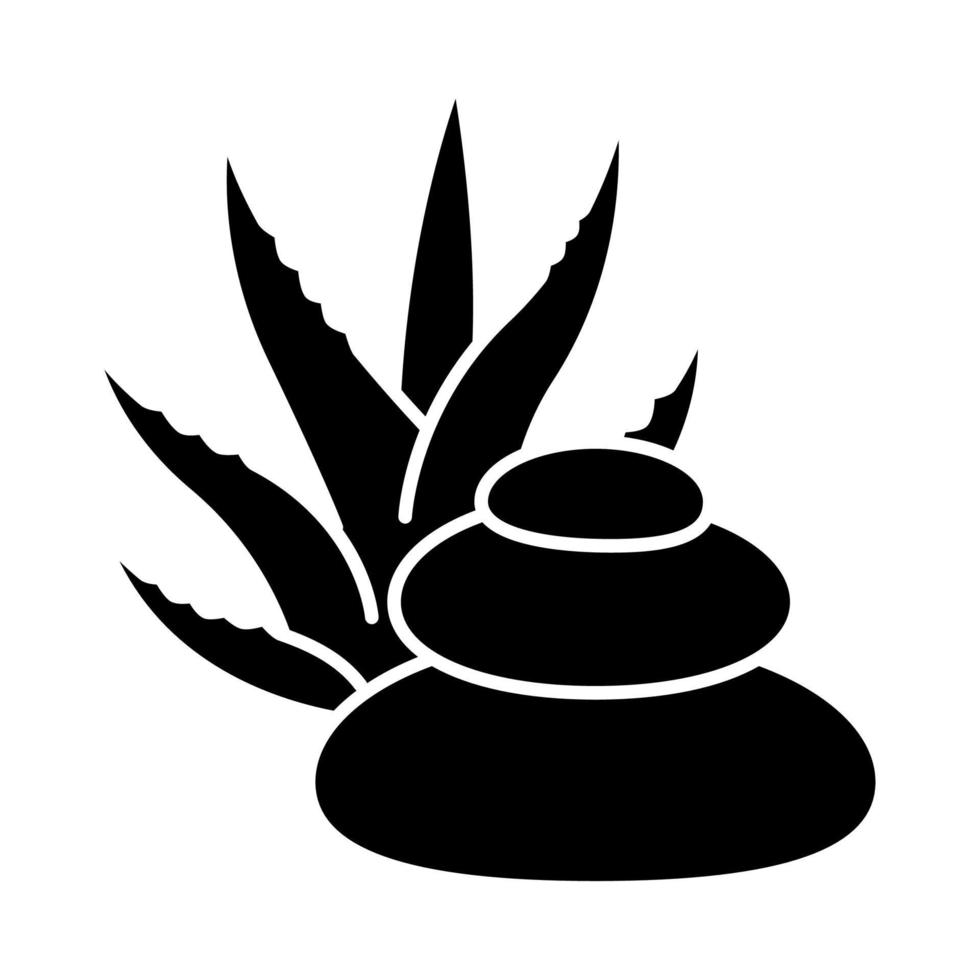 icône de glyphe noir de traitement spa. soins de la peau aux herbes médicinales. cosmétologie et dermatologie. thérapie à base de plantes biologiques. salon de beauté. symbole de silhouette sur un espace blanc. illustration vectorielle isolée vecteur