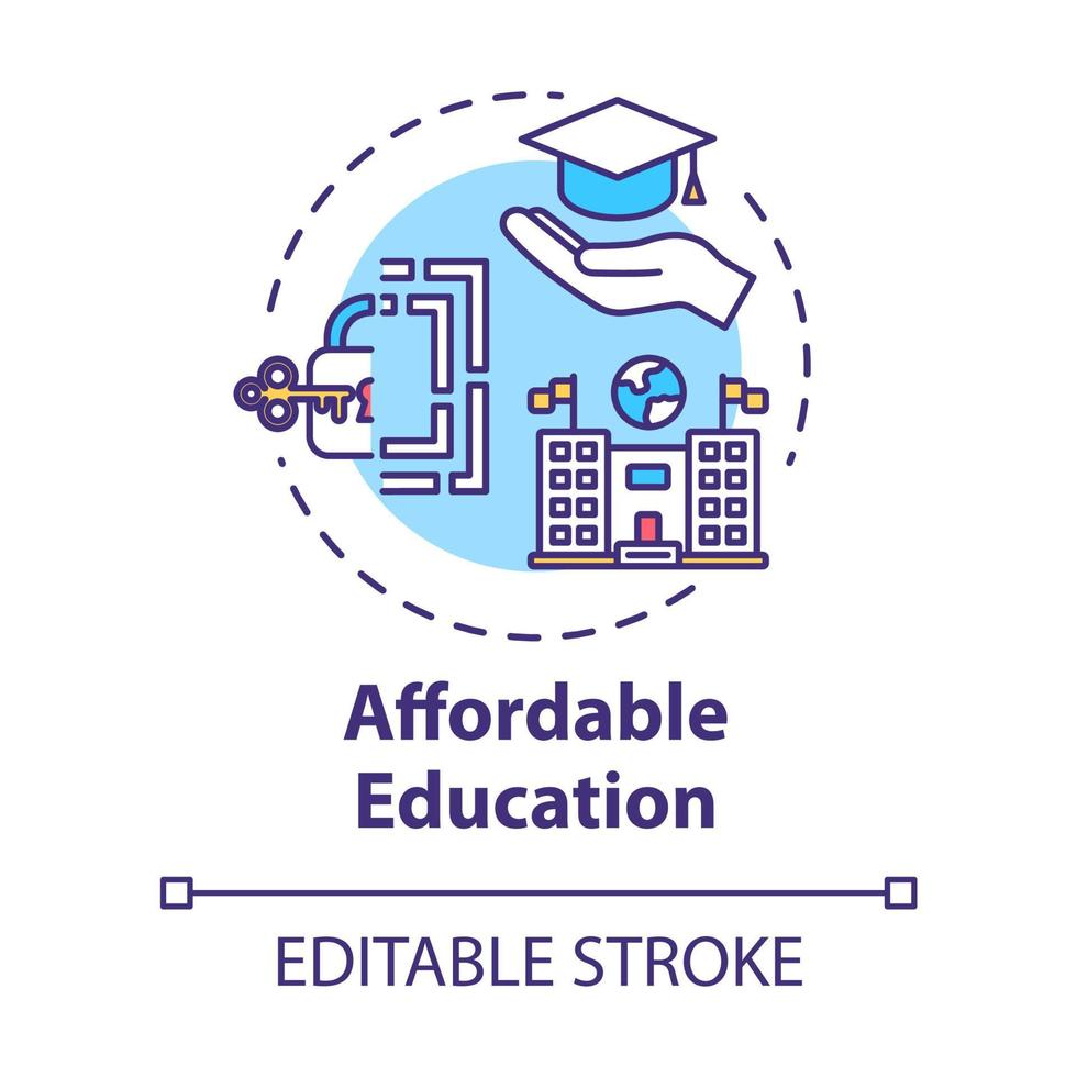 icône de concept d'éducation abordable. prêt étudiant. université bon marché. bourse, hypothèque. illustration de ligne mince d'idée d'apprentissage accessible. dessin de couleur rvb contour isolé vectoriel. trait modifiable vecteur