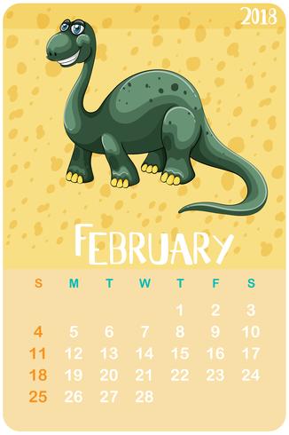 Modèle de calendrier pour février avec brachiosaure vecteur