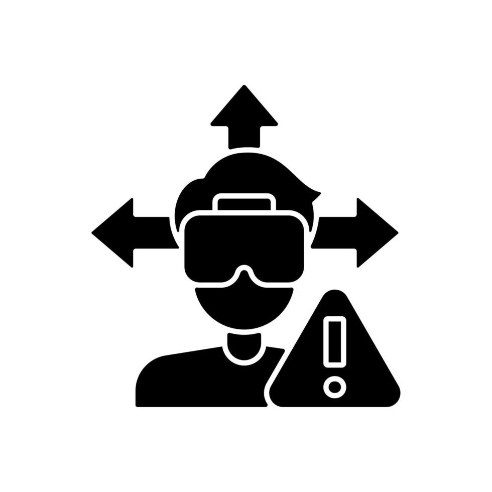 assurez-vous de l'espace autour de votre icône d'étiquette manuelle de glyphe noir. espace ouvert pour une expérience vr en toute sécurité. symbole de silhouette sur un espace blanc. illustration vectorielle isolée pour les instructions d'utilisation du produit vecteur