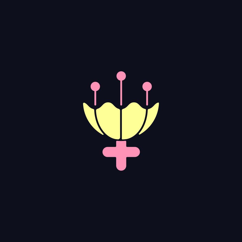 symbole de genre pour l'icône de couleur rvb féminine pour le thème sombre. signe de la triple lune. symbolisme de la fleur. illustration vectorielle isolée sur fond de mode nuit. simple dessin au trait rempli sur le noir vecteur