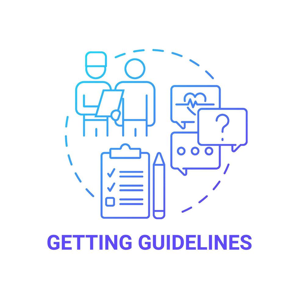 obtenir l'icône de concept de dégradé bleu de lignes directrices. illustration de fine ligne d'idée abstraite de réadaptation pulmonaire. avis de médecin, prescription. programme de rééducation. dessin en couleur de contour isolé de vecteur