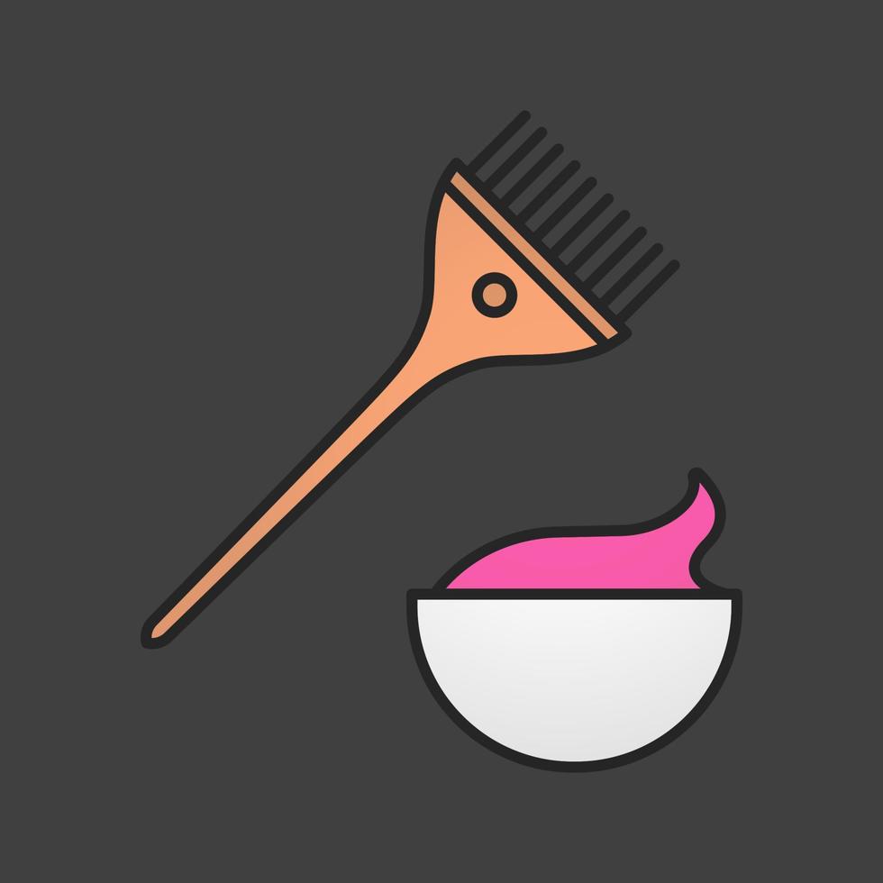 icône de couleur de kit de teinture de cheveux. badigeonner de crème dans un bol. illustration vectorielle isolée vecteur