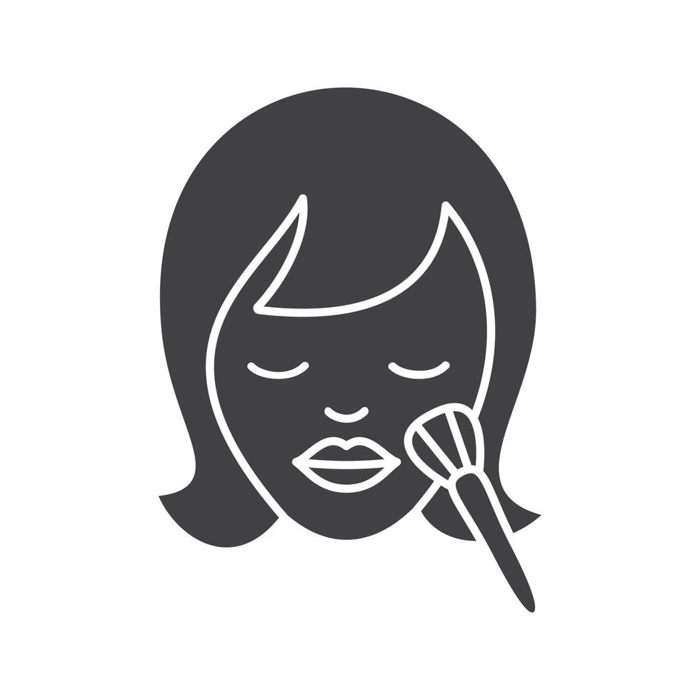 icône de glyphe de maquillage. symbole de silhouette. visage de femme avec pinceau de maquillage. espace négatif. illustration vectorielle isolée vecteur