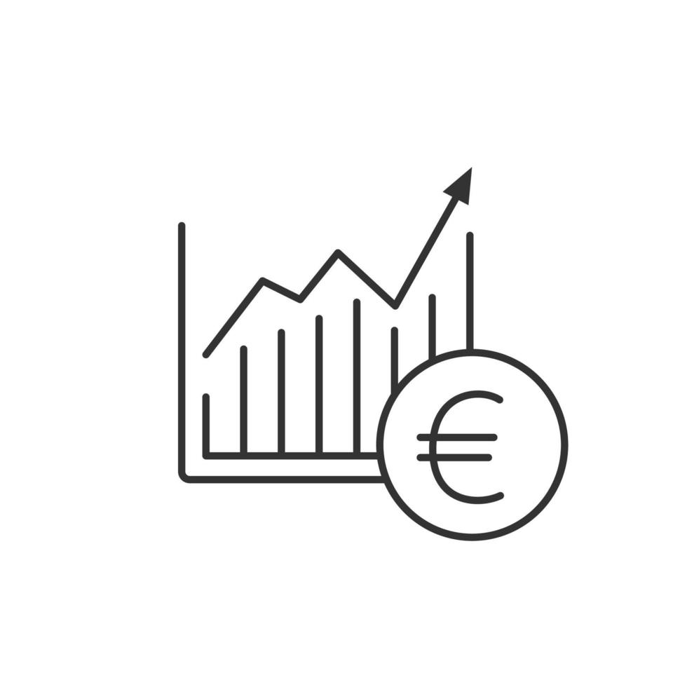 icône linéaire de graphique de croissance du marché. illustration de la ligne mince. diagramme de statistiques avec le signe de l'euro. symbole de contour. dessin de contour isolé de vecteur