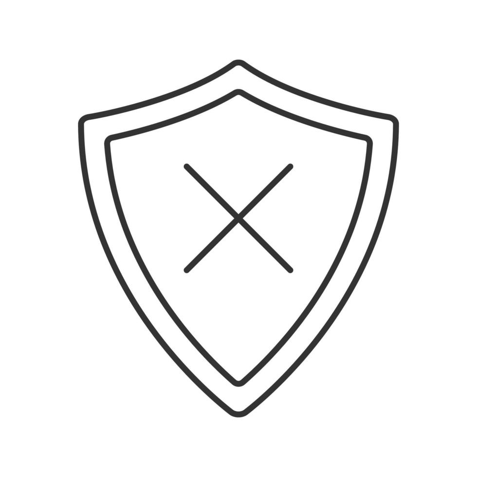icône linéaire de sécurité. illustration de la ligne mince. bouclier de protection avec croix d'annulation. symbole de contour. dessin de contour isolé de vecteur