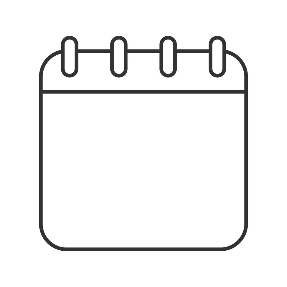 icône linéaire de calendrier. illustration de la ligne mince. page blanche de calendrier de reliure. symbole de contour. dessin de contour isolé de vecteur