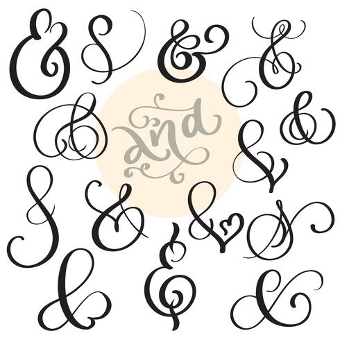 vector set Vintage signe Et esperluette sur fond blanc. Illustration de lettrage de calligraphie EPS10