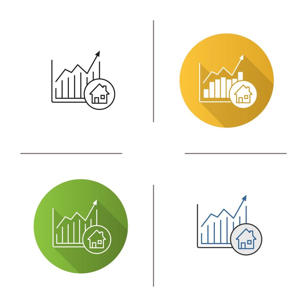 icône de graphique de croissance du marché immobilier. design plat, styles linéaires et de couleur. hausse des prix des maisons. illustrations vectorielles isolées vecteur