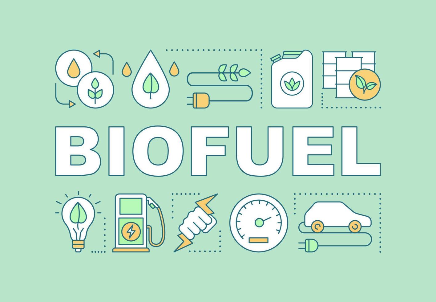 bannière de concepts de mot biocarburant. biogaz. éco énergie. présentation, site internet. source d'énergie alternative. idée de typographie de lettrage isolé avec des icônes linéaires. illustration de contour de vecteur