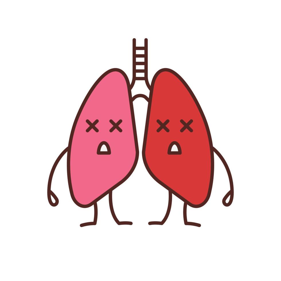 icône de couleur emoji de poumons humains morts. maladies respiratoires, problèmes. tuberculose, cancer. système pulmonaire malsain. illustration vectorielle isolée vecteur