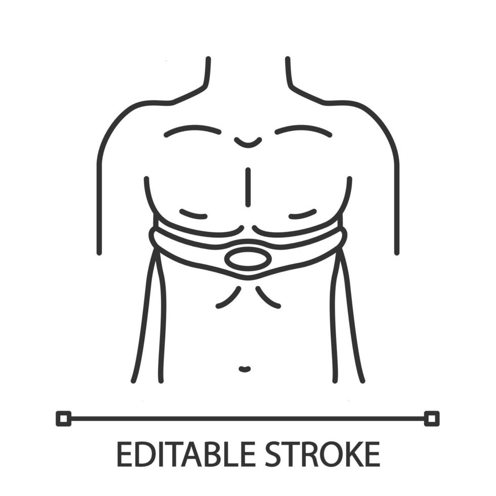 icône linéaire de stimulateur musculaire électrique. fréquence cardiaque, moniteur de pouls. myostimulation. ceinture de tonification musculaire. illustration de la ligne mince. symbole de contour. dessin de contour isolé de vecteur. trait modifiable vecteur