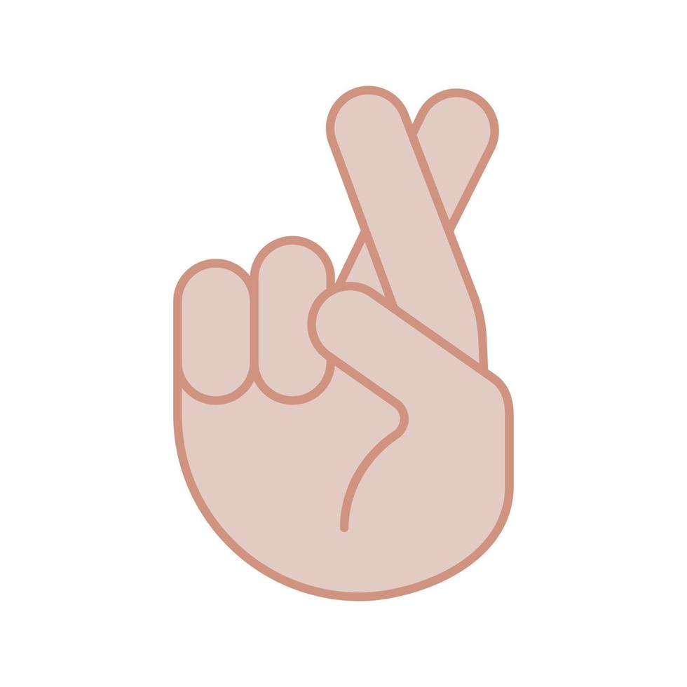 les doigts croisés icône de couleur emoji. chance, mensonge, geste de la main de la superstition. main avec le majeur et l'index croisés. illustration vectorielle isolée vecteur