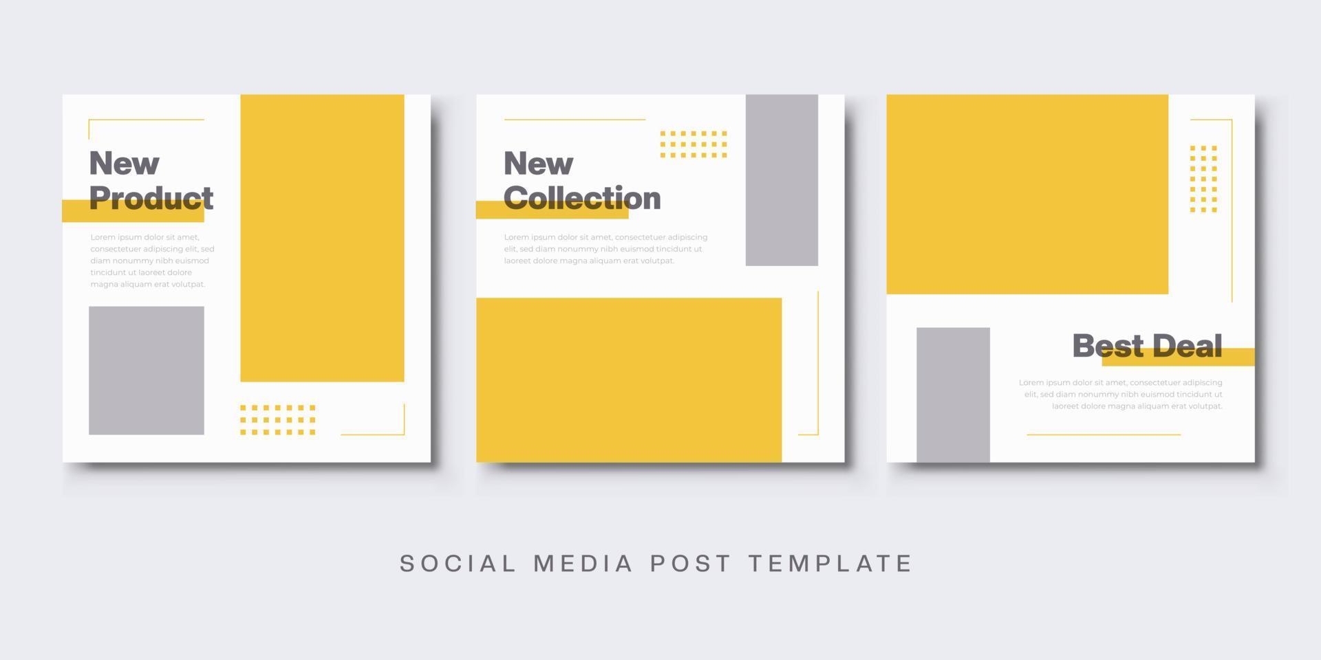 modèle de collection de mode de publication de médias sociaux. bannière de vente carré jaune, brochure, dépliant, design. concept de forme géométrique minimaliste. vecteur