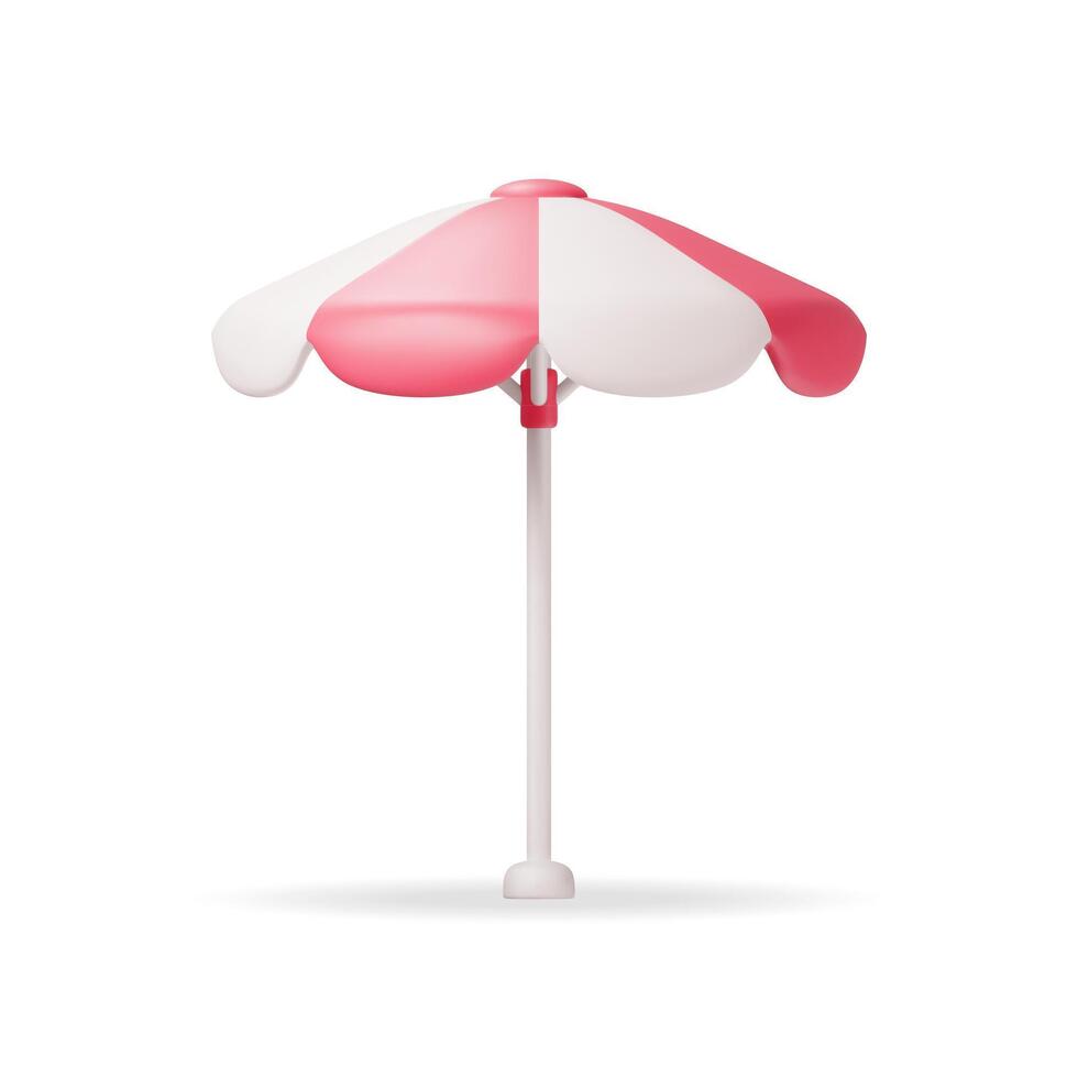 3d rouge plage parapluie isolé sur blanche. rendre Soleil ombre parasol. concept de été vacances, temps à Voyage. plage bronzage parapluie. vecteur illustration