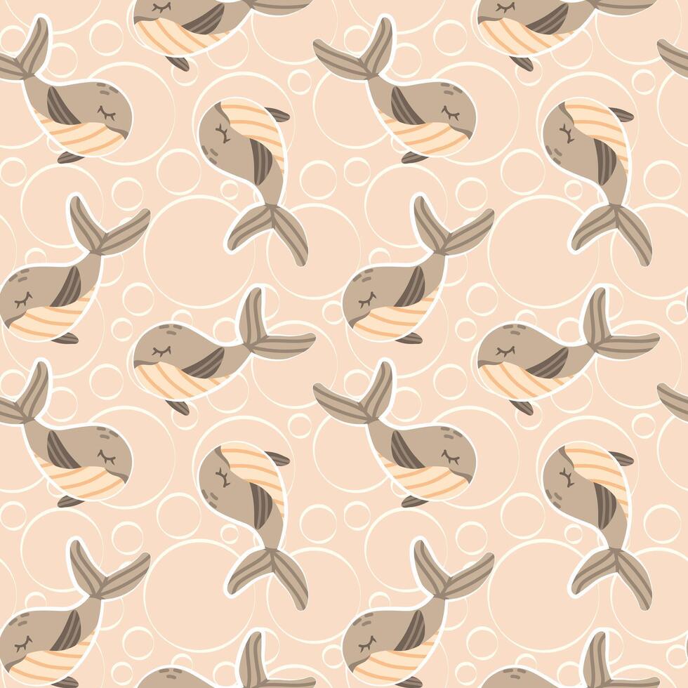 nautique abstrait sans couture modèle avec baleine, griffonnage main tiré mer animal, Facile vecteur Vêtements imprimer, garderie en tissu impression ou fond d'écran modèle.