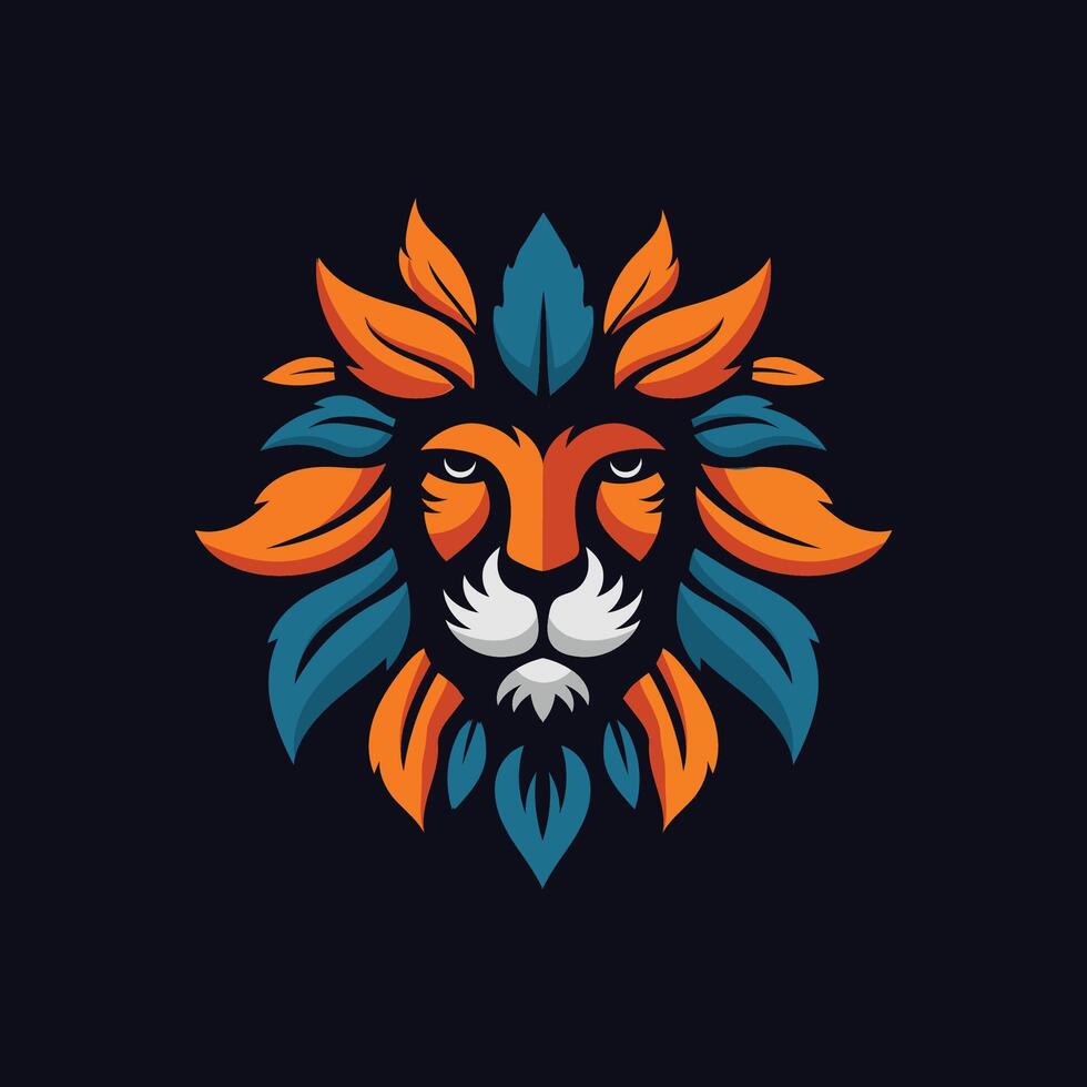 coloré Lion visage avec feuilles cheveux symbole vecteur