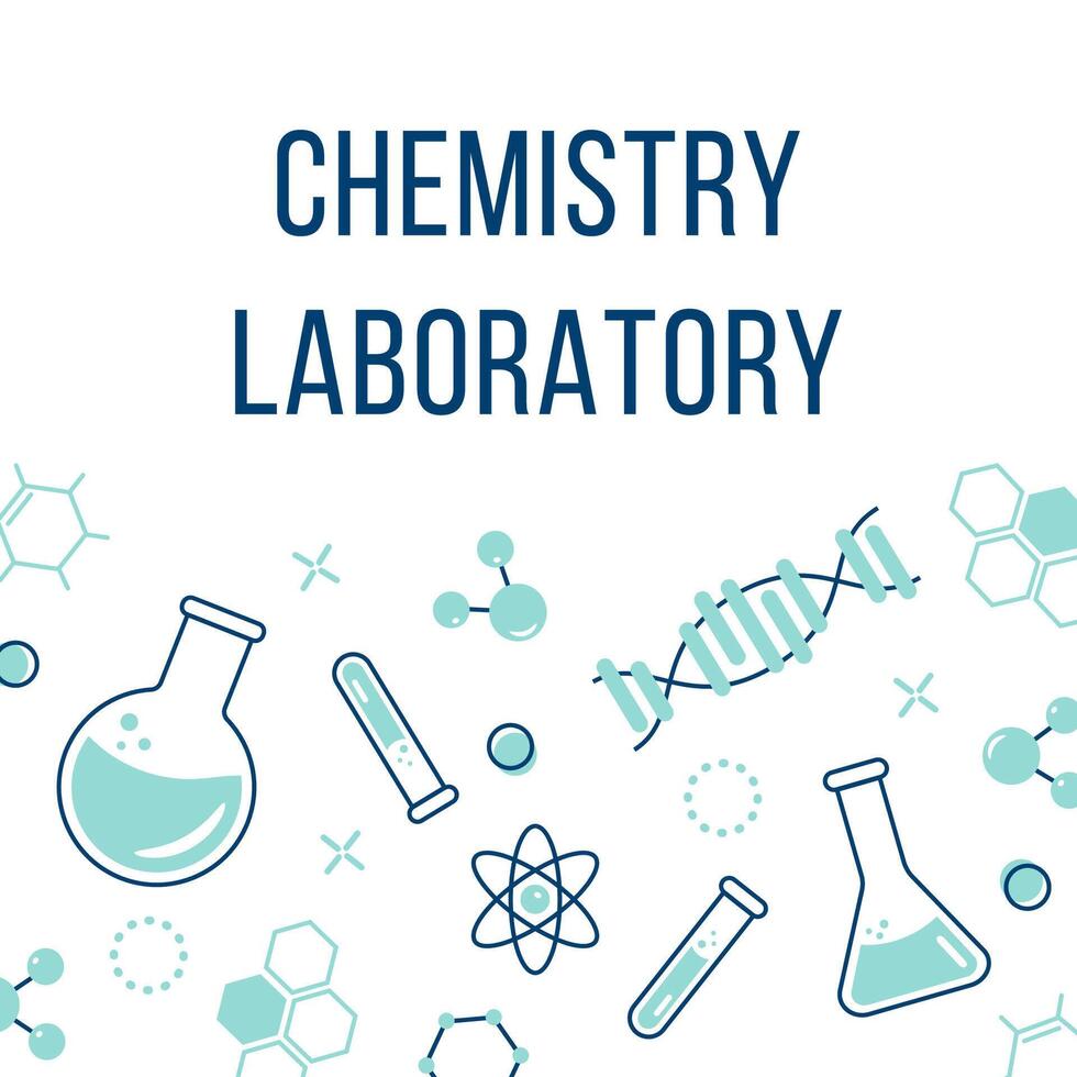 chimie thème Contexte illustration avec flacons, tester tubes et chimique éléments pour chimie laboratoire vecteur