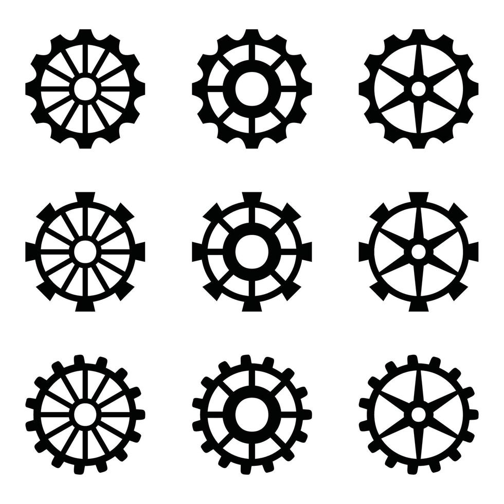 ensemble d'icônes d'engrenage, ensemble de vecteurs d'engrenage, clipart d'engrenage tous les ensembles noirs vecteur