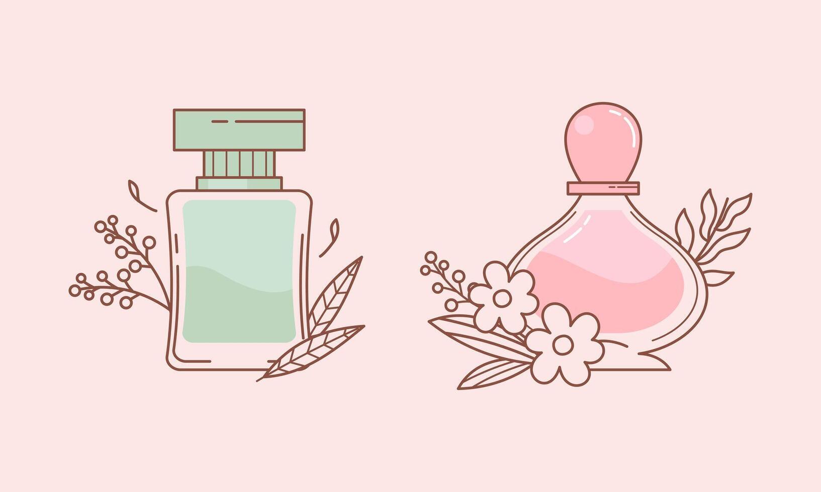 ensemble de différent parfum bouteilles avec Ingrédients vecteur