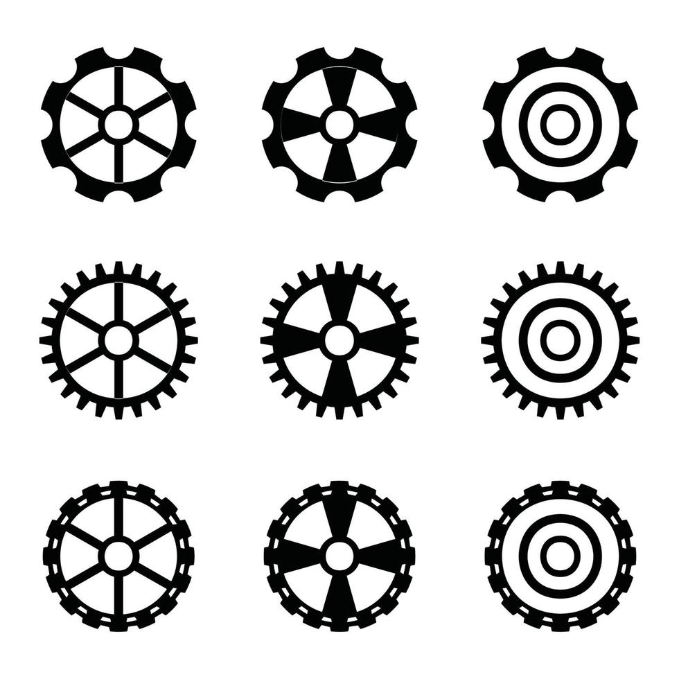 ensemble d'icônes d'engrenage, ensemble de vecteurs d'engrenage, clipart d'engrenage tous les ensembles noirs vecteur