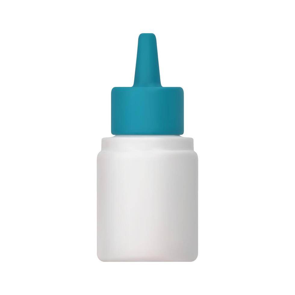 3d vecteur fermé Plastique bouteille avec couvercle. une pot pour médicament dans le nez, yeux, oreilles. pharmaceutique produit, médicament. Vide emballage. 3d illustration dans dessin animé minimal style isolé sur blanc