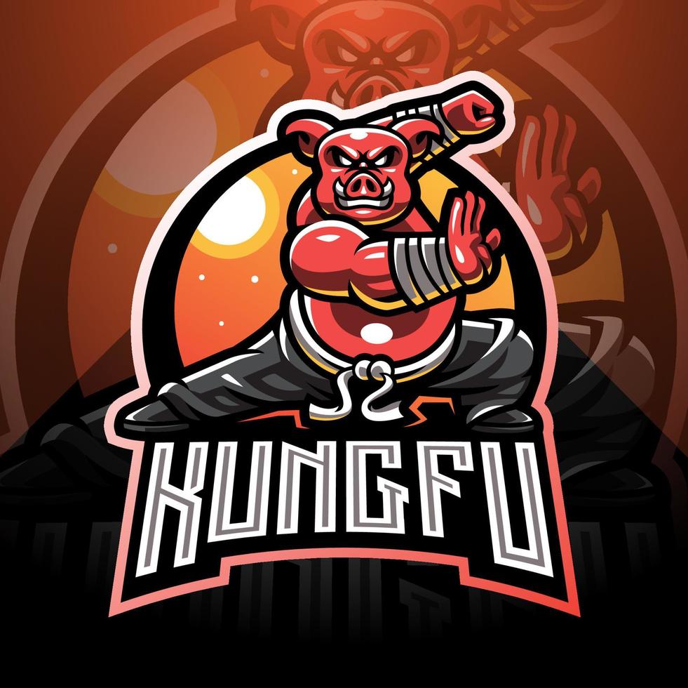 création de logo mascotte cochon kungfu esport vecteur