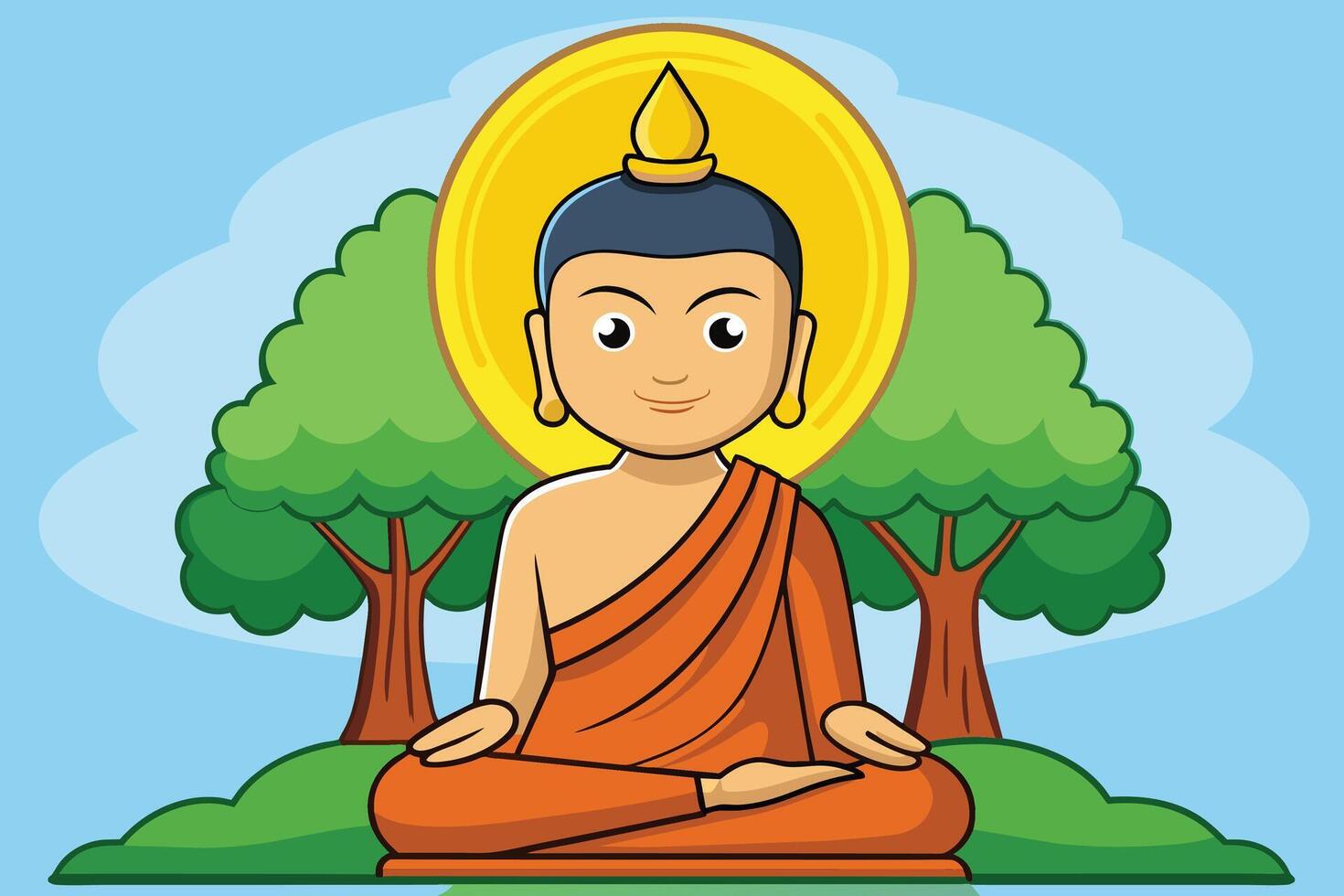 vecteur illustration de siddhartha Gautama éclairé en dessous de Bodhi arbre, éclaircissement de le Bouddha en dessous de le Bodhi arbre
