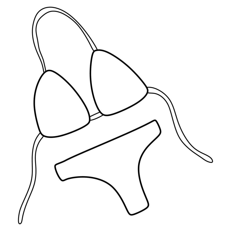 contour maillot de bain. griffonnage bikini vecteur illustration isolé sur blanche. ligne art tissu pour natation, été vacances concept, plage vêtement. icône pour logo, conception, imprimer, les publicités, autocollant. graphique objet.