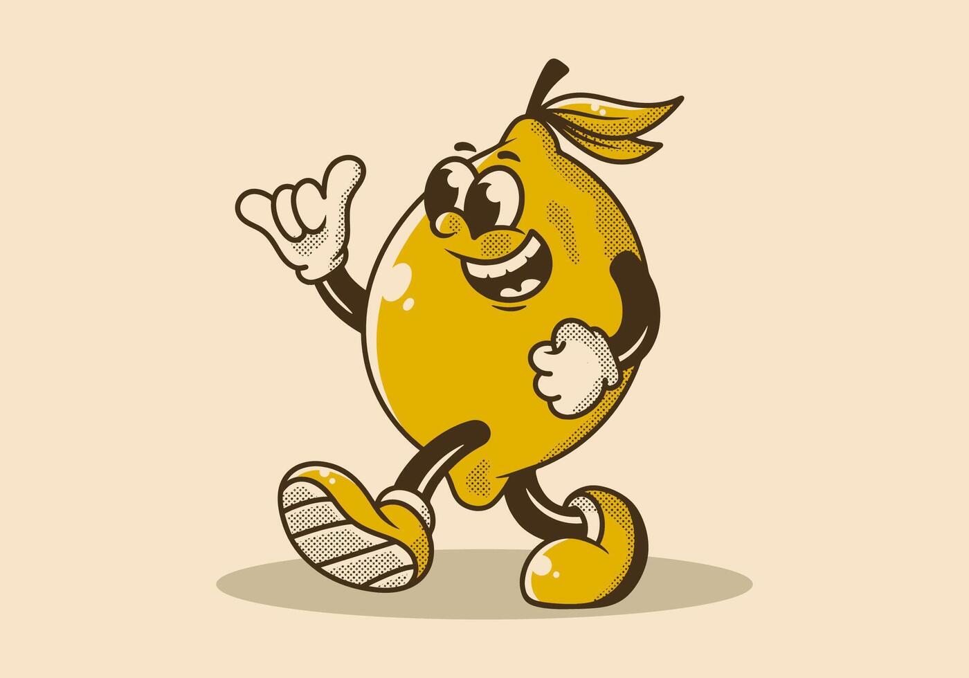 ancien illustration de en marchant citron mascotte personnage vecteur