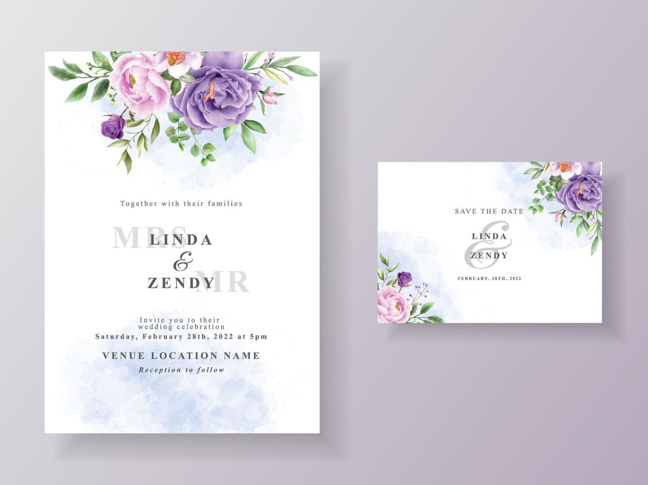 modèle de carte d'invitation de mariage floral magnifique et romantique vecteur