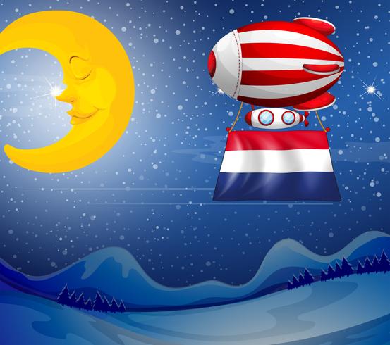 Un ballon flottant près de la lune avec le drapeau des pays-bas vecteur