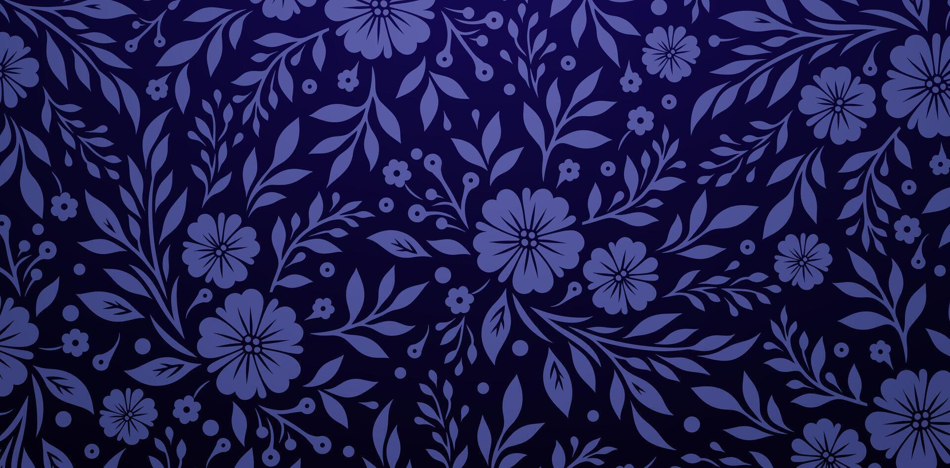 floral à motifs avec bleu fleurs sur une foncé bleu arrière-plans pour à la mode moderne fond d'écran ou textile, livre couvertures, numérique interfaces, graphique impression conception modèle matériaux décoration vecteur