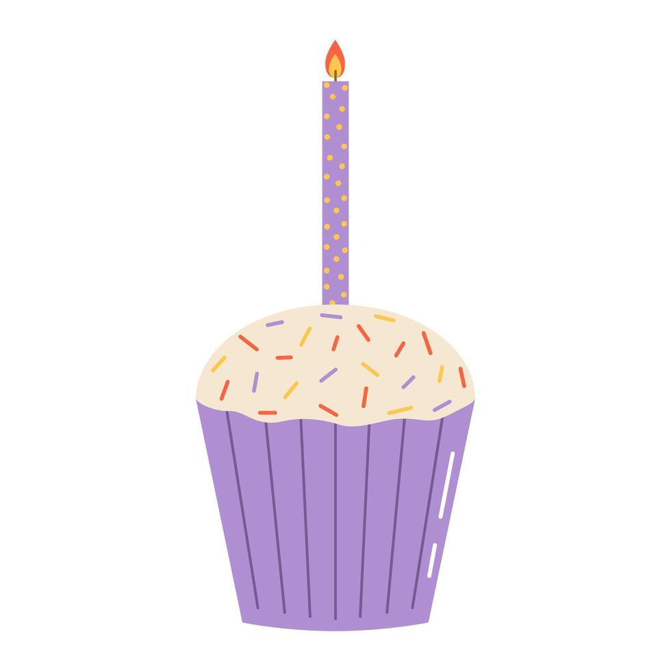 anniversaire petit gâteau avec bougie. plat vecteur isolé illustration
