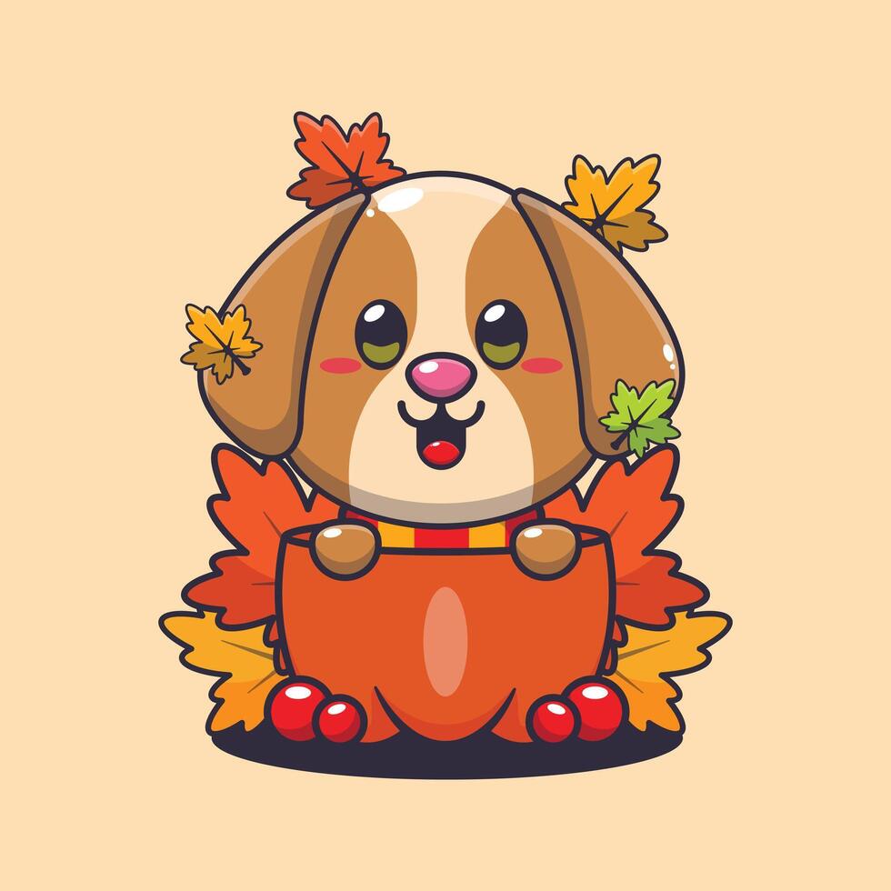 mignonne chien dans une citrouille à l'automne saison. vecteur