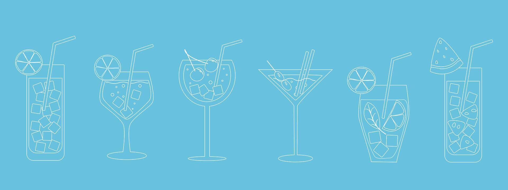 une ensemble de des cocktails et les boissons dans différent des lunettes selon à le menu. alcoolique boissons. vecteur illustration.